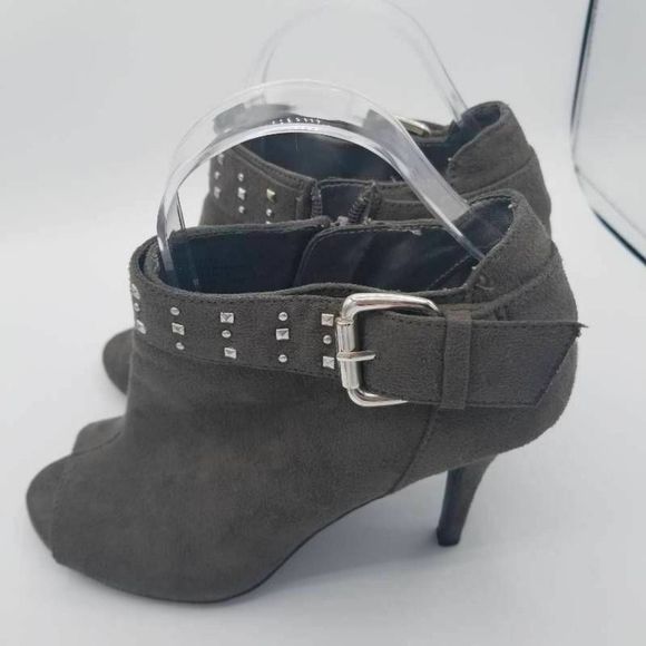 City Streets Womens Ankle Boots Booties Gray Open Toe Zip Slim Heels Studded 7 M - Picture 6 of 8